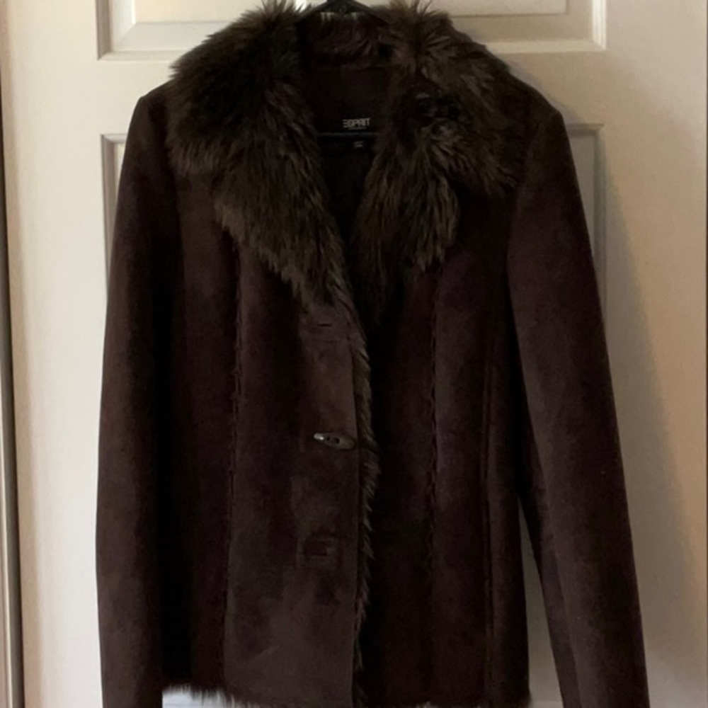 Fully lined with for brown suede jacket
